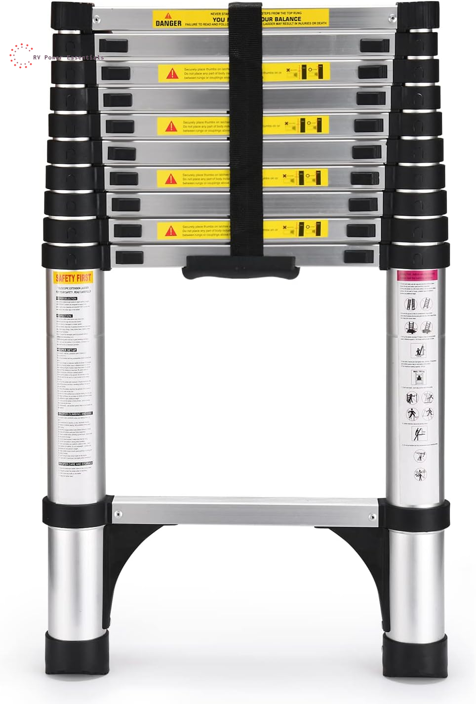 Telescoping Ladder, Soctone 12.5 FT Aluminum Lightweight Extension Ladder with 2 Triangle Stabilizers, Heavy Duty 330Lbs Max Capacity, Multi-Purpose Collapsible Ladder for RV or Outdoor Work