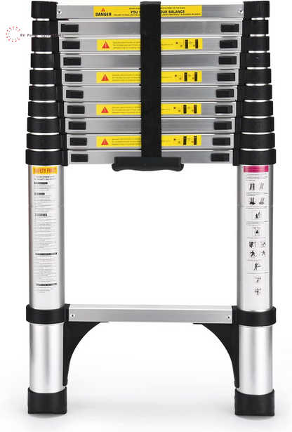 Telescoping Ladder, Soctone 12.5 FT Aluminum Lightweight Extension Ladder with 2 Triangle Stabilizers, Heavy Duty 330Lbs Max Capacity, Multi-Purpose Collapsible Ladder for RV or Outdoor Work
