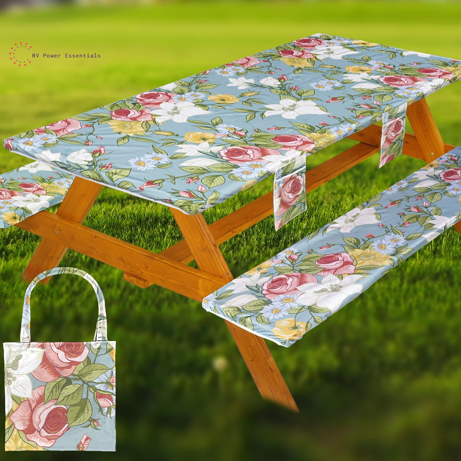 Fitted Waterproof Vinyl Picnic Table & Bench Cover Set – Elastic Edge, Spill-Proof, Easy-Clean Design | Perfect for RV Trips, Camping, Tailgates & Outdoor Adventures