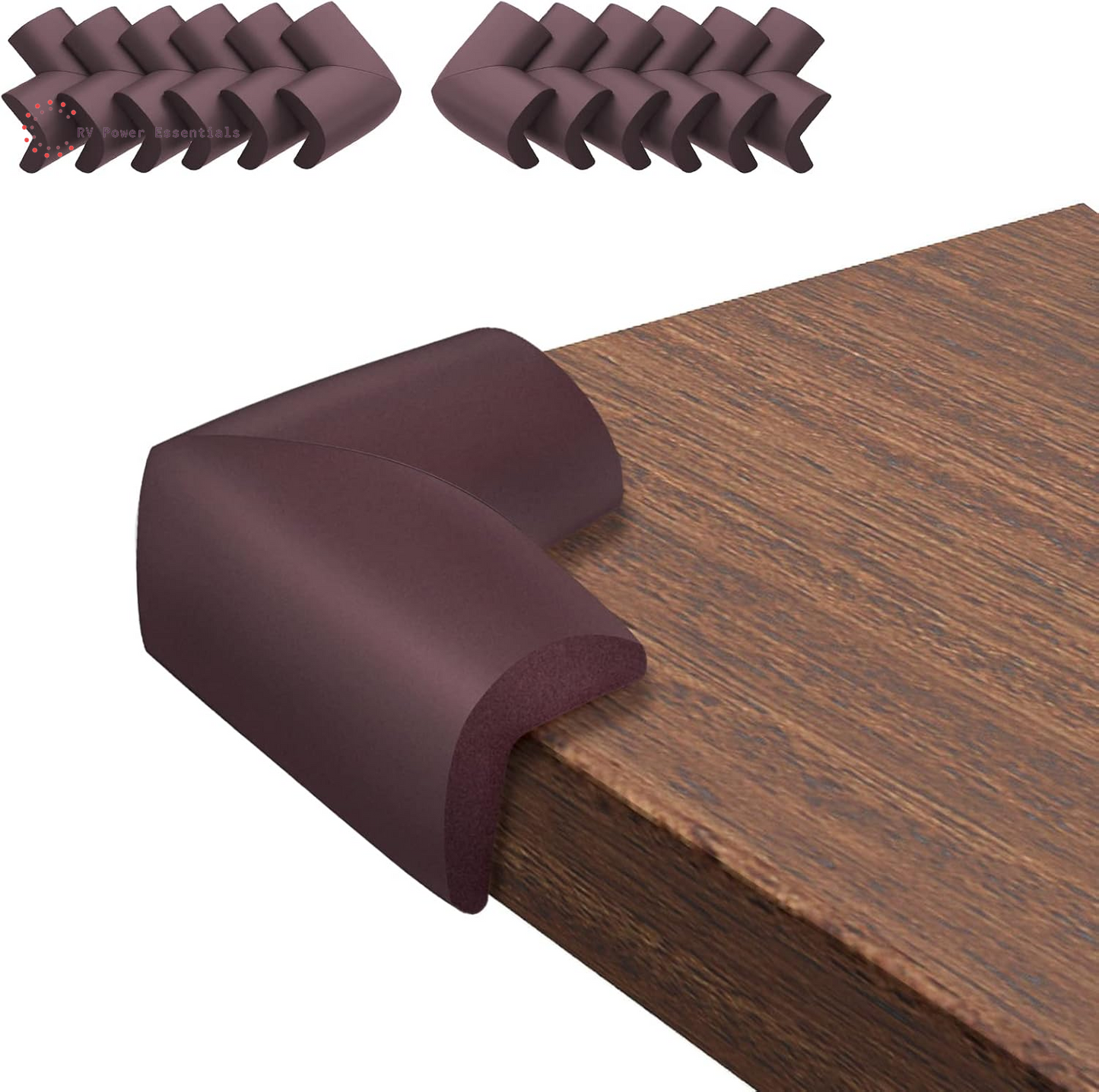 12 Pack Soft Corner Protector Baby Proofing Edge and Corner Guards - Pre-Taped Safety Rubber Corner Covers for Furniture, Fireplace, Stair, Cabinet (Brown) - RV Power Essentials