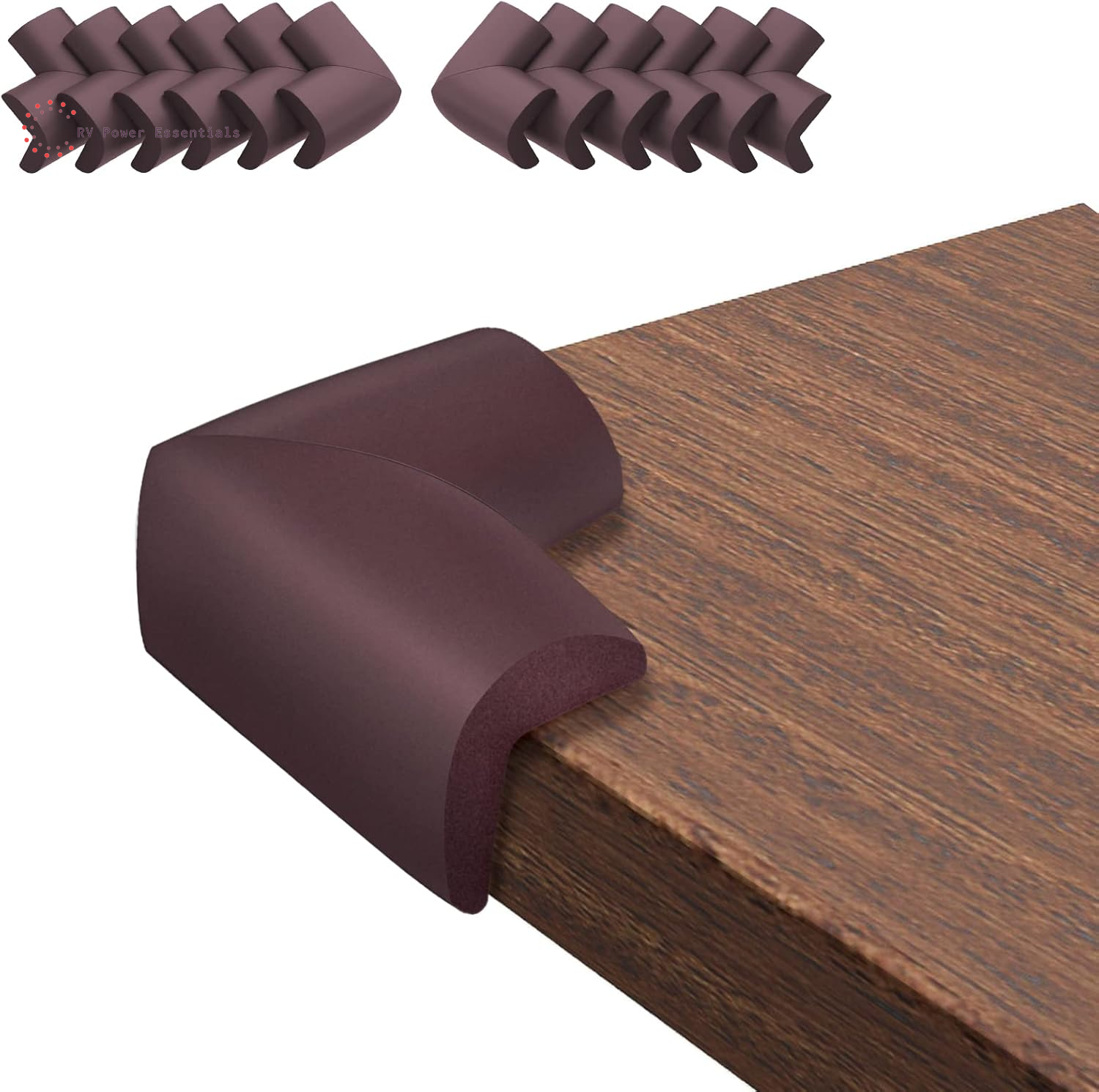 12 Pack Soft Corner Protector Baby Proofing Edge and Corner Guards - Pre-Taped Safety Rubber Corner Covers for Furniture, Fireplace, Stair, Cabinet (Brown) - RV Power Essentials