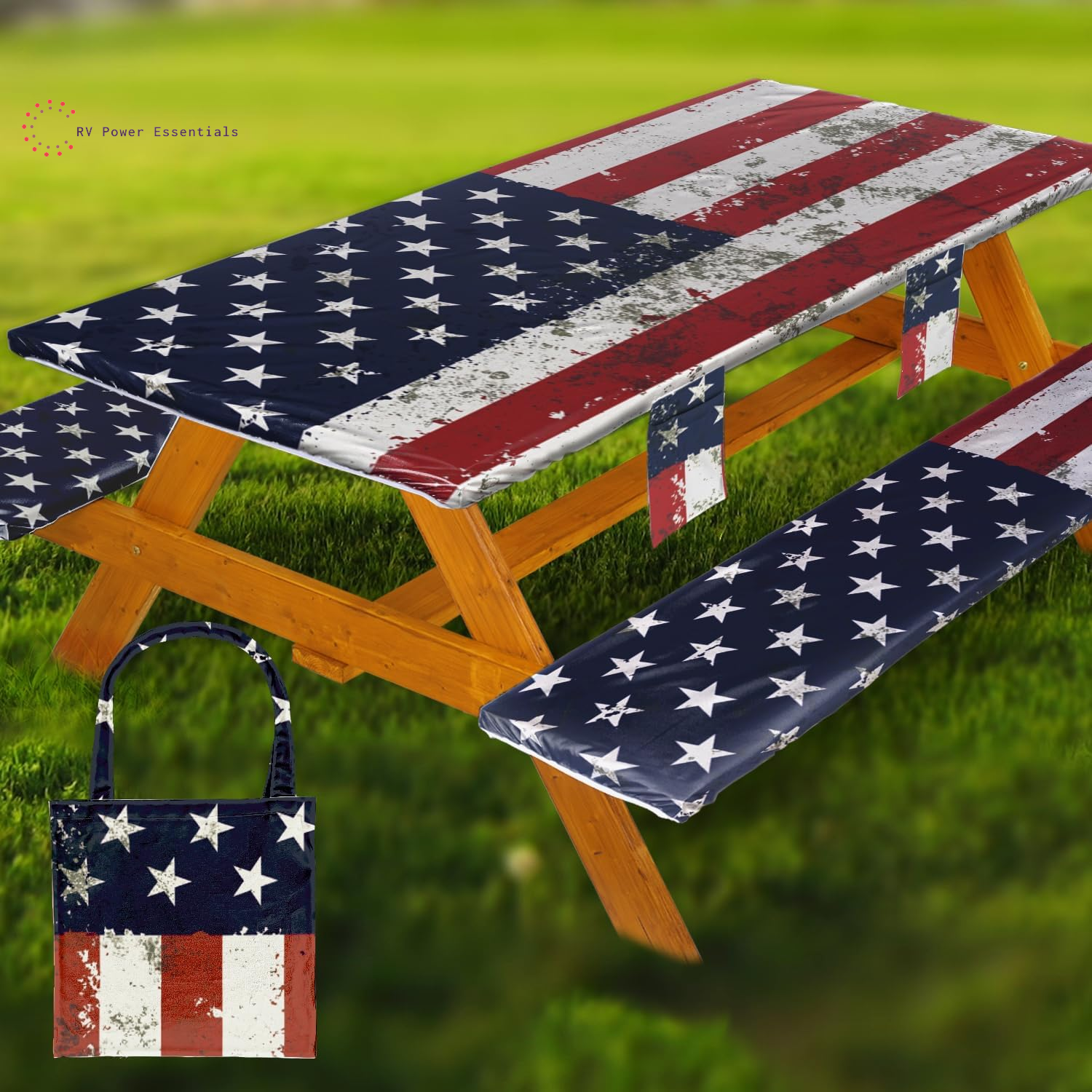Fitted Waterproof Vinyl Picnic Table & Bench Cover Set – Elastic Edge, Spill-Proof, Easy-Clean Design | Perfect for RV Trips, Camping, Tailgates & Outdoor Adventures