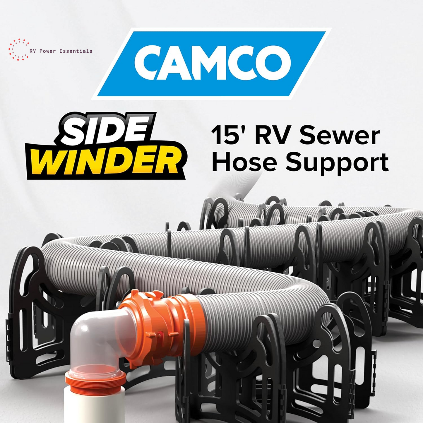 Camco Sidewinder 15-Ft RV Sewer Hose Support - Features Flexible Telescoping Design for Avoiding Obstacles & Deep Cradles Secure RV Sewer Hose - Out-Of-The-Box Ready & Folds for RV Storage (43043)