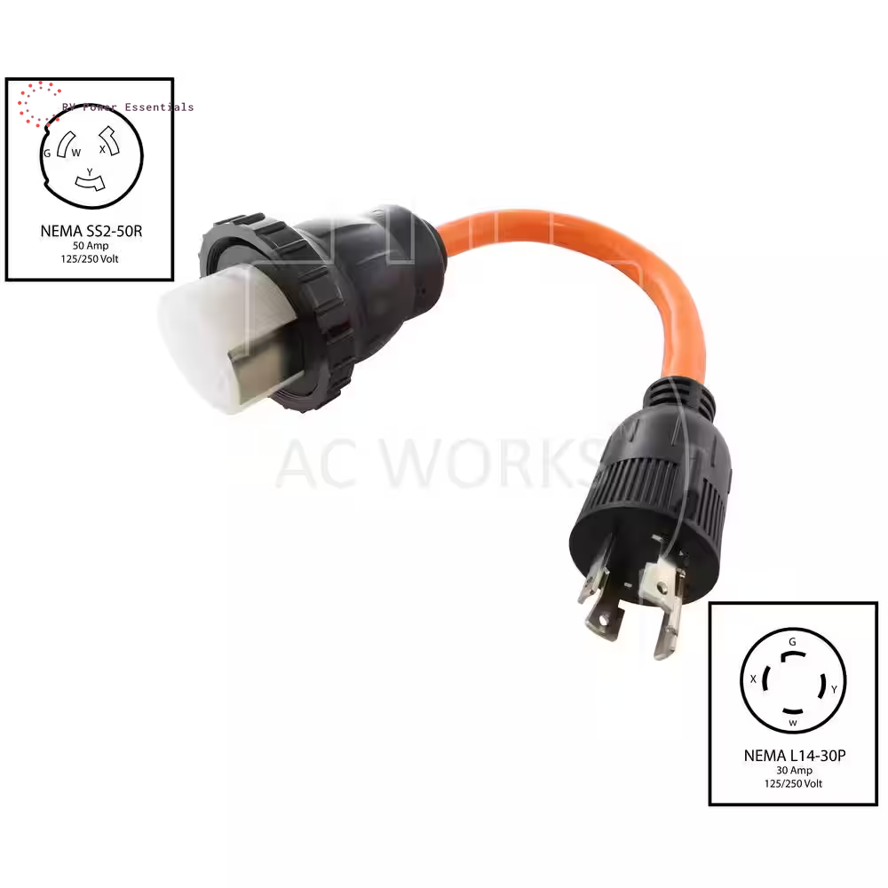 AC Connectors 1.5 Ft. 10/4 Generator L14-30P 30 Amp 4-Prong Plug to 50 Amp Rv/Marine Detachable Inlet Adapter
