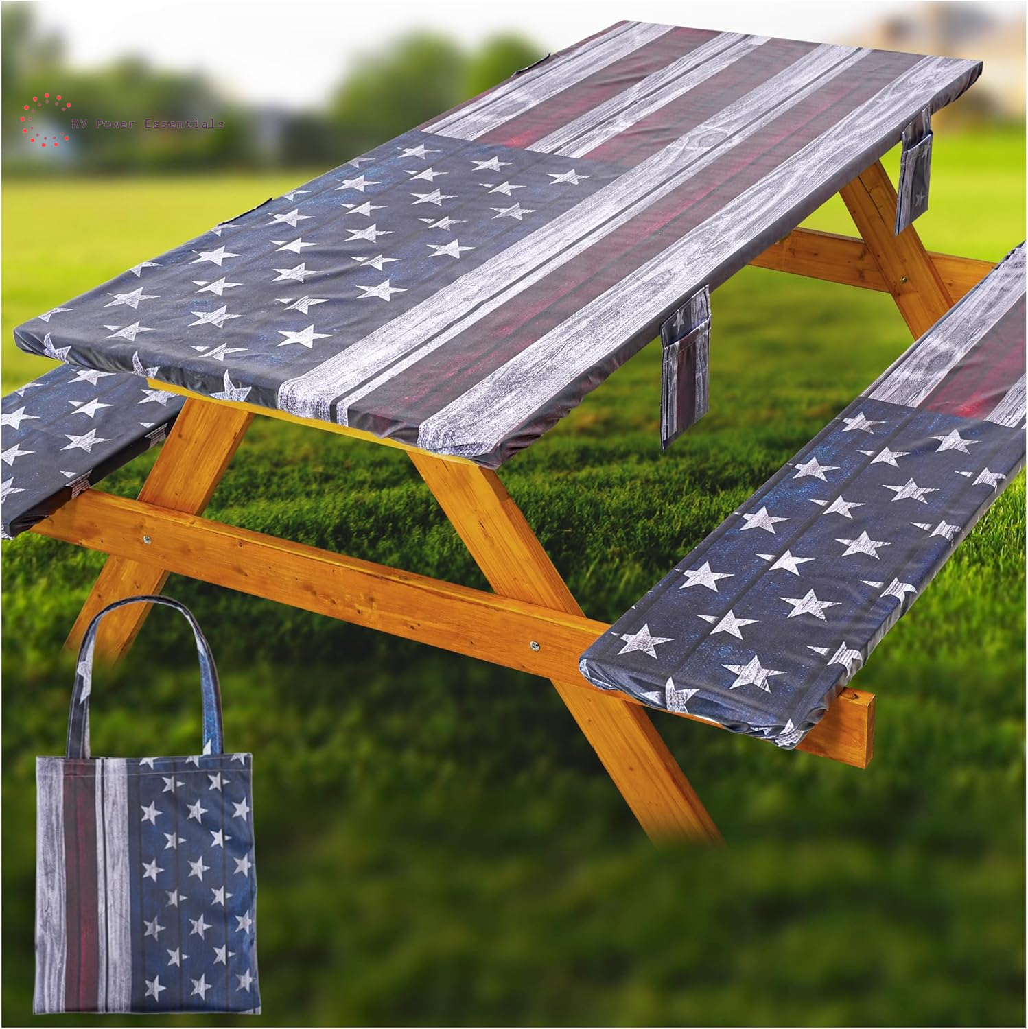 Fitted Waterproof Vinyl Picnic Table & Bench Cover Set – Elastic Edge, Spill-Proof, Easy-Clean Design | Perfect for RV Trips, Camping, Tailgates & Outdoor Adventures