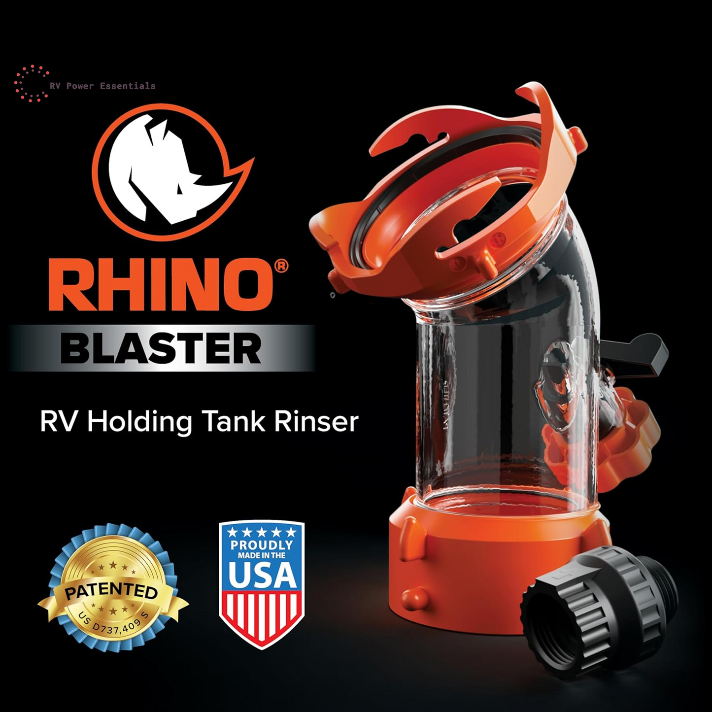 Camco Rhino Blaster RV Tank Rinser w/ Backflow Preventer | Deep-Clean Your RV Waste Tank & Eliminate Odors Fast | Premium Camper Sewer Maintenance Tool 